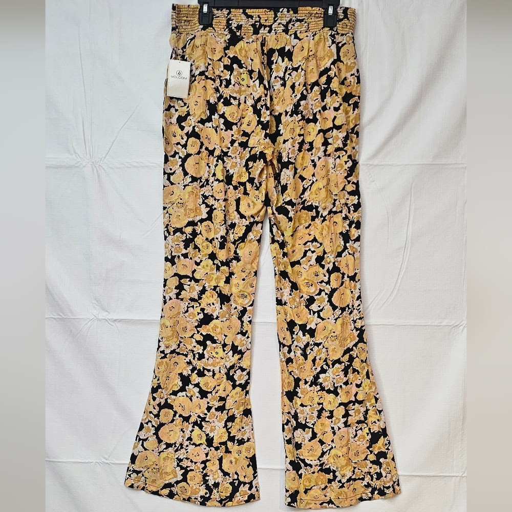 Volcom Pants Large Butter Yellow & Black Flare Leg NWT